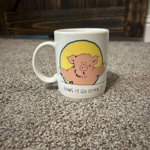 Vintage 80s Charming Pig Design White Mug